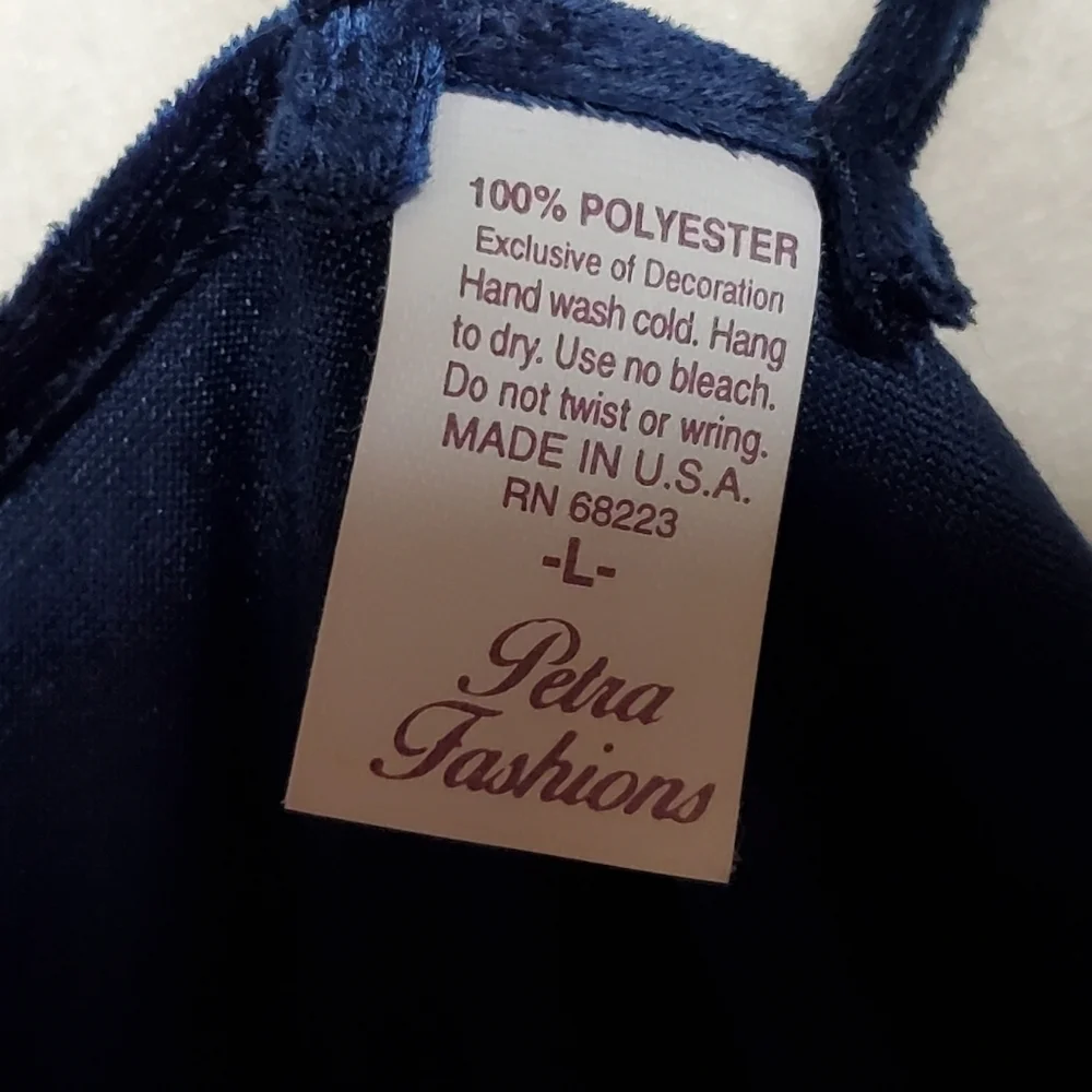Vintage Petra Fashions Blue Crushed Velvet Double Strap Fit & Flare Mini Dress L - Picture 14 of 15